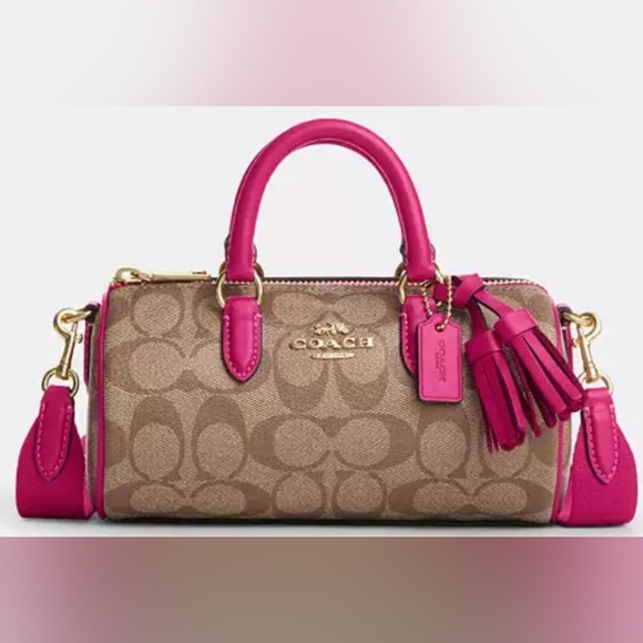 NEW COACH Lacy Crossbody/Hand Bag With ID Card Case,& Wristlet In Khaki/Cerise - Picture 3 of 12